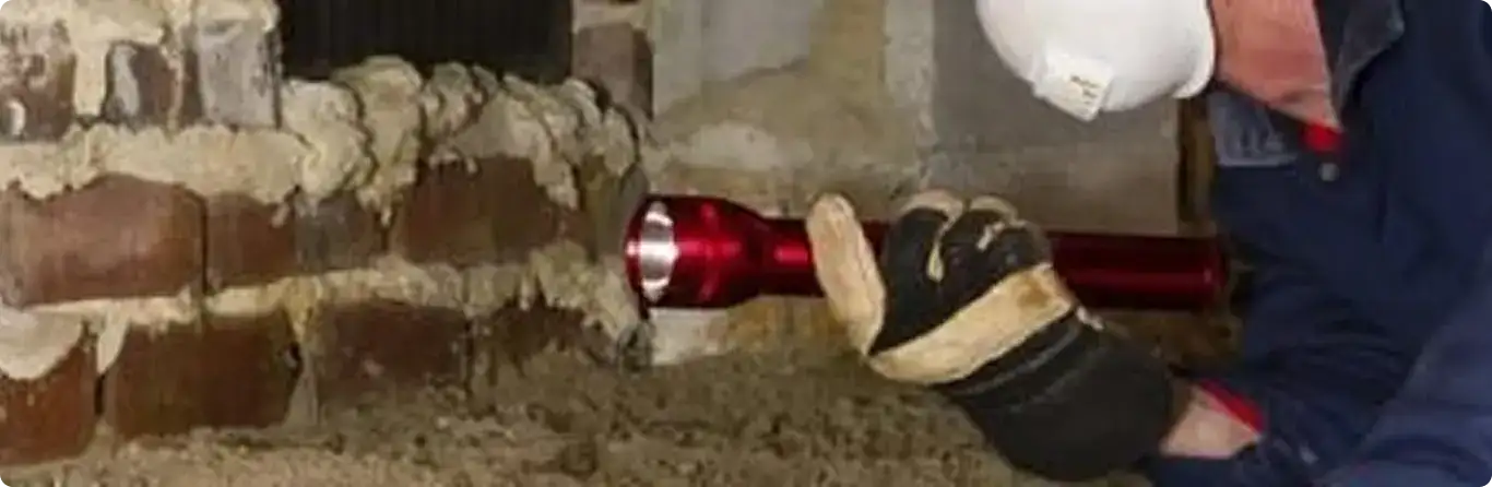 Pest control technician inspecting a crawl space for ant activity in Estero, FL