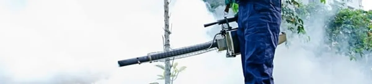 Pest control technician fogging an outdoor area for insect control in Cape Coral, FL